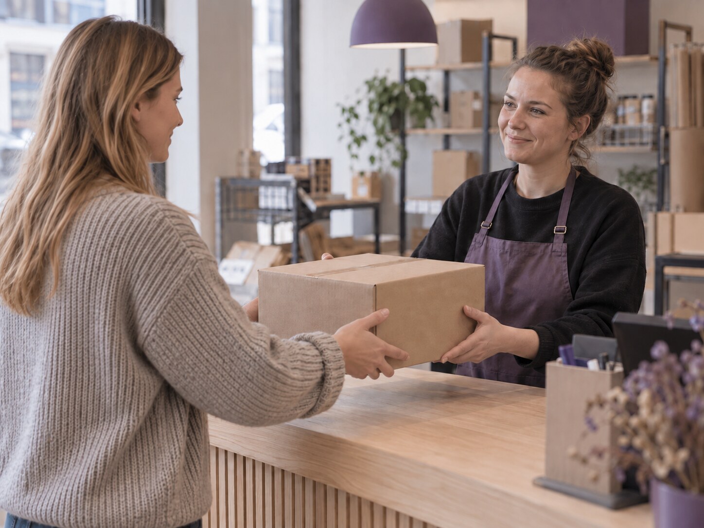 En returpakke afleveres hos en pakkeshop