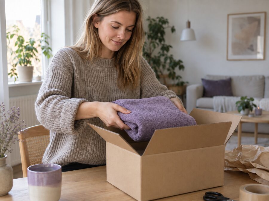 En kunde pakker en vare til returnering